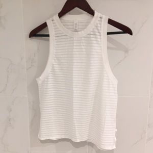 •Lululemon White Sheer Striped Muscle Tank•